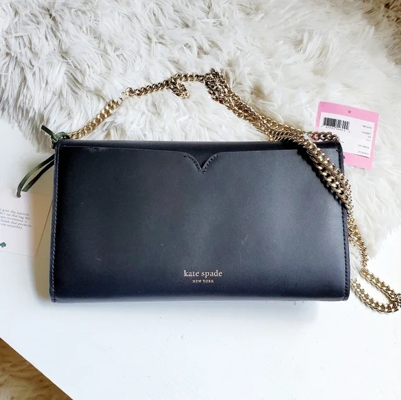 Kate Spade Black Leather Lula Gold Chain Clutch - Picture 3 of 10